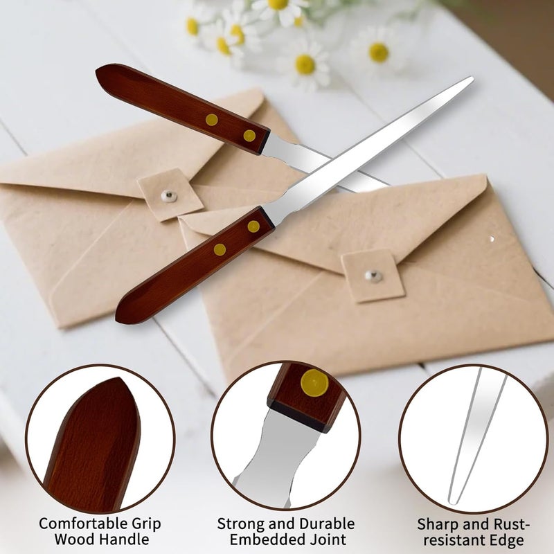 MCSDFN 2Pcs Letter Openers with Wood Handle, Stainless Steel Letter Opener Envelope Slitter Hand Mail Opener Tool Letter Knives for Office Home School Box Supplies - Image 4